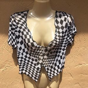 NWT black white checkered top